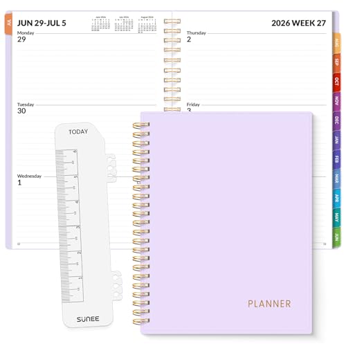SUNEE Academic Planner 2026-2027 – Weekly & Monthly Planner, July 2026 to June 2027, 6.4"x8.3", Thick Paper, Tabs, Pockets, Bookmark, Spiral-Bound, Student Teacher Organizer, Purple - color: Purple