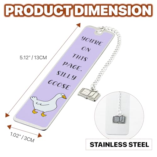 Silly Goose Bookmark, Cute Funny Bookmarks for Women Metal Book Mark Pink Bookworm Bookmark Bookish Accessories Cool Gifts for Book Lovers Reading Club Christmas Birthday Present (Lavender) - color: Lavender