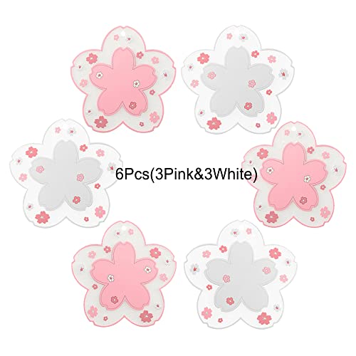 Sakura Coasters Set of 6 Kawaii Cup Mat Anti-Skid Pot Bowl Pad Placemats PVC Cherry Blossom Coaster for Drinks Coffee Table Cute Room Home Kitchen Decor Kawaii Desk Accessories(4.3in) - size: Small 6pcs