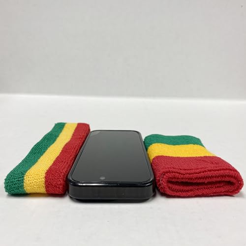 COUVER 3 Color Striped Sports Sweatband Set - color: Light Orange/Black/White
