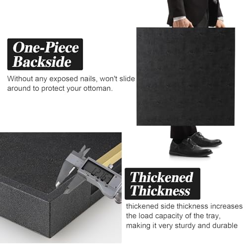 Black Faux Leather Decorative Serving Tray with Handles – Large Square for Coffee Table, Ottoman, Living Room & Bathroom Home Decor - color: Black, size: 20" x 20" x 2"
