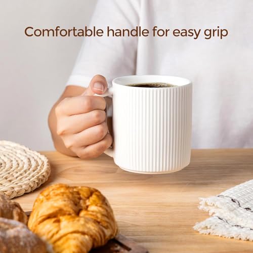 theterra Ceramic Coffee Mugs Set of 4, 14.2 oz Coffee Cups with Handle - color: Bright White, size: 14 OZ (Set of 4)