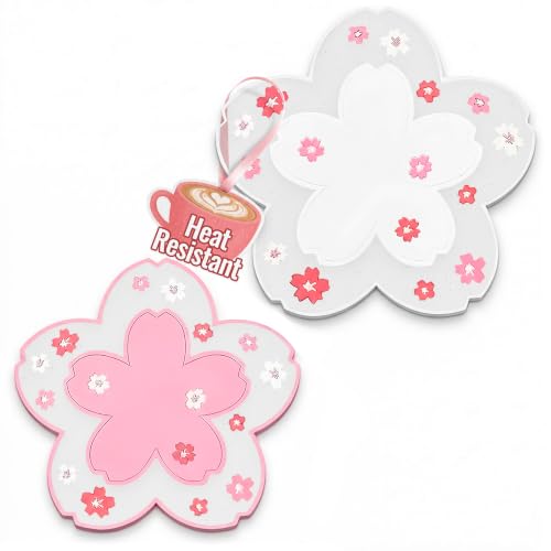 Cherry Blossom Coaster for Desk Set of 2, Non-Slip PVC Cup Mats - color: 2pcs Cherry Coasters