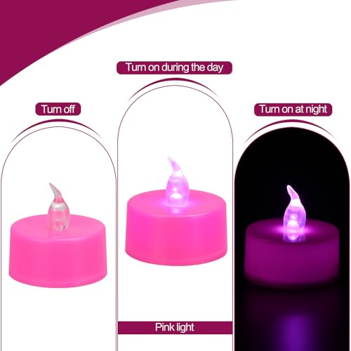 KOABY 24 Pack Pink Light Flameless Tea Lights, Pink Base, Last 100H - color: Pink Light, Pink Base, size: 24 Pack