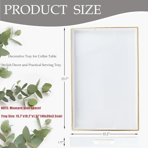 Spsyrine White Decorative Serving Tray with Handles, Elegant Plastic Coffee Table Tray for Ottoman, Living Room, Home Decor 15.6" X 10.2" - color: Pure White