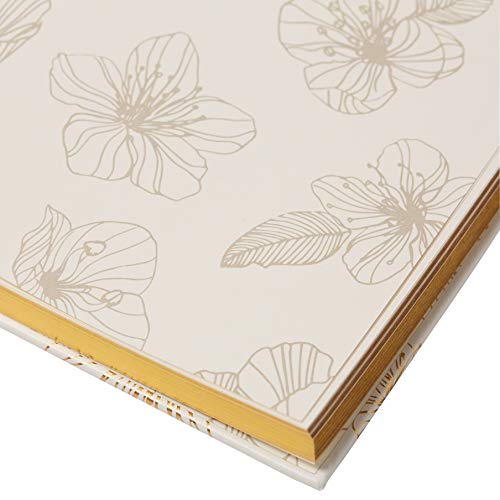 WORLD TRAVELER Large Lined Journal Notebook 256 Ruled White & Ivory Pages - color: Gold Flower