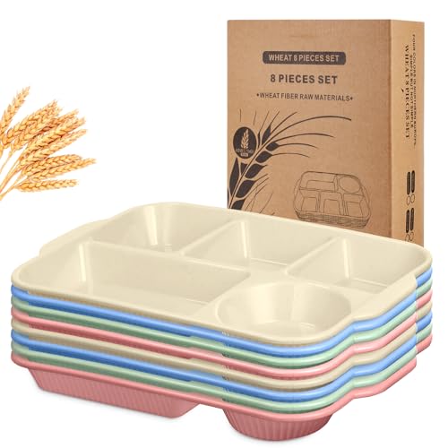 Pinkunn 8 Pcs 13'' Divided Plates for Adults Wheat Straw, Stylish - color: Stylish