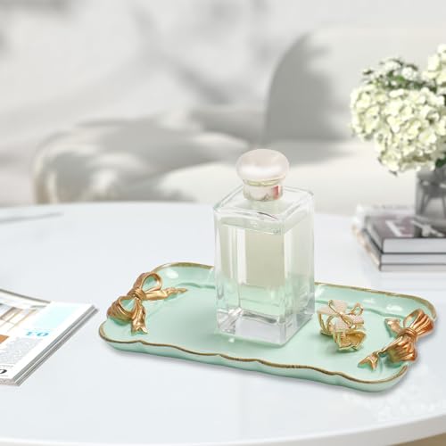 Warmtree Bow Jewelry Tray, Coquette Trinket Dish, Vanity Decor - color: Green