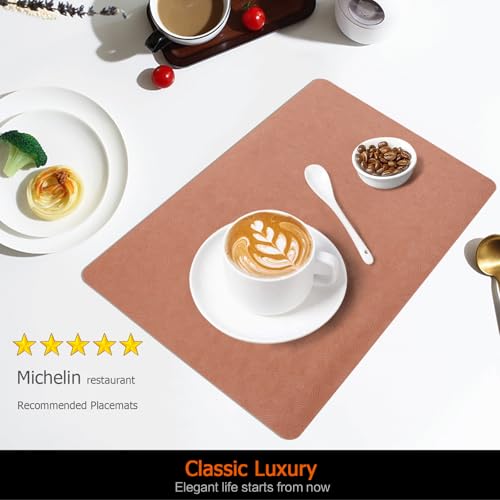 Coral Plastic Placemats Set of 8, Faux Leather Waterproof Table Mats - color: Coral