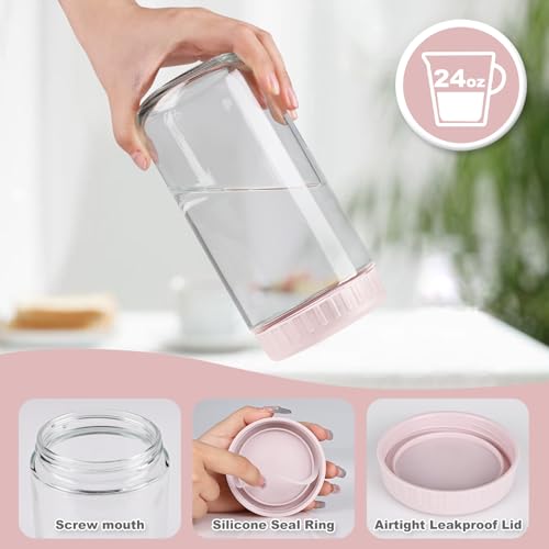 SHOWIN Overnight Oats Containers with Lids, 24oz Glass Jars with Lids 8 pcs, Wide Mouth Mason jars for Salad, Yogurt, Snacks, Meal Prep - color: Multicolor, size: 24oz-8pc