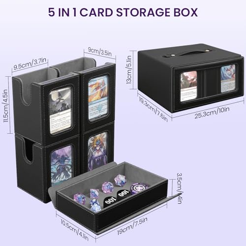 Deck Box Commander for TCG, 5-In-1 Deck Box MTG with Display Windows - color: Black Gray, size: 5-IN-1 Standard