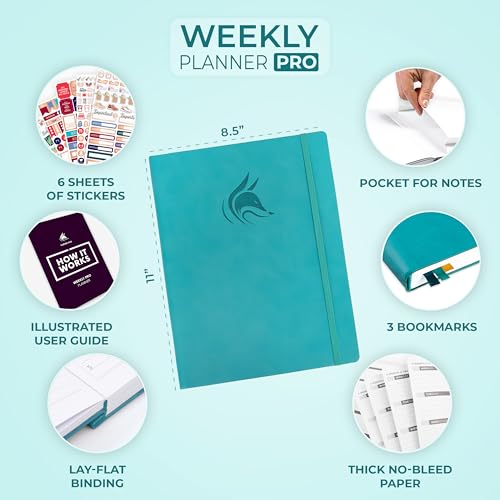 Clever Fox Planner PRO, Undated Weekly Planner, 8.5x11 Turquoise - color: Turquoise (Undated), size: A4 (8.5" x 11") Standard Version