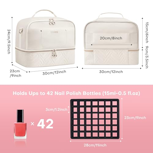 Leudes Nail Bag Polish Organizer Case Holds 42 Bottles & Gel Lamp - color: Beige