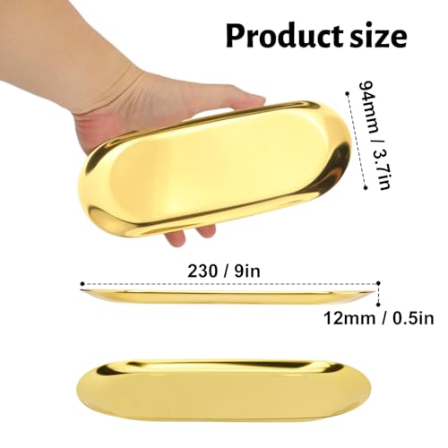 8 Pack 9 Inch Oval Stainless Steel Decorative Tray, Stainless Steel Tea Fruit Tray, 9 inch Gold Oval Trays for Bathroom Vanity, Jewelry, Perfume & Key Organizer (Gold) - size: 8 Pack 9 Inch