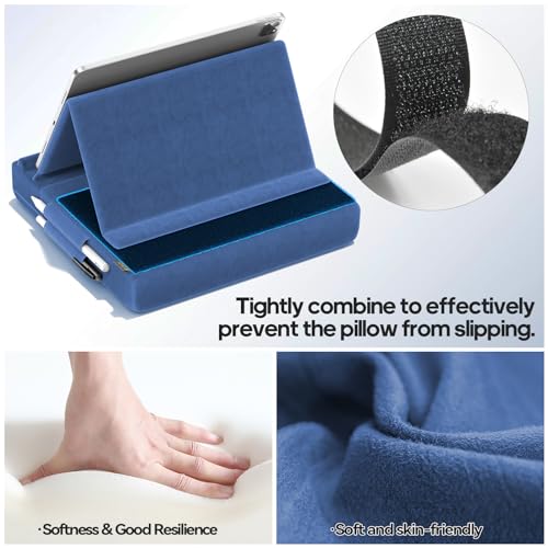 KDD Tablet Pillow Stand, Multi-Angle Viewing Ipad Holder for Lap, Bed and Desk, Foldable Soft Pad Dock with Stylus Mount Compatible with Ipad Pro 12.9, 10.5, 11, Air, Mini, Phones, Books, E-Reader - color: Blue