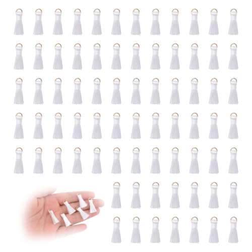 Mini Tassels Charm, 90pcs White Mini Tiny Tassels Handmade Craft Charms Pendant for DIY Jewelry Necklace Making Accessories - color: White-2cm