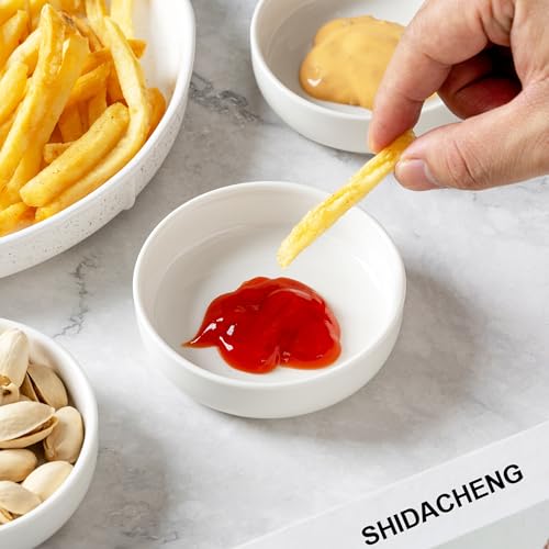 Dipping Bowls Set of 4, 2462°F High-Fired Ceramic Small Bowls for Dips, Olive Oil & Sauce, Elevates Table Setting, Idea for BBQ,Afternoon Tea,Entertaining,Housewarming & Holiday Gifts, White - color: White