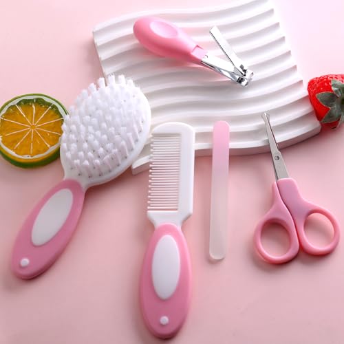 Baby Grooming Kit,Baby Health Care Kit,Baby Brush Soft Bristles 5 pcs Baby Nail Kit Nursery Care Kit Baby Hair Brush Hair Comb Nail Kit Safety Cutter Nail Clipper Set Pink - color: 5pcs Pink