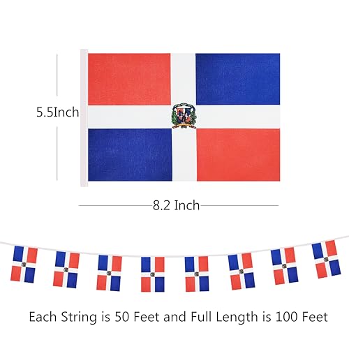 100 Feet Dominica String Flag, 76 Pcs Dominican Banner Flag, Small Mini World Banner Flags for Sports Events, Bars Decorations, School Festivals, Party Decorations, Celebrations (Dominica) - color: Dominica