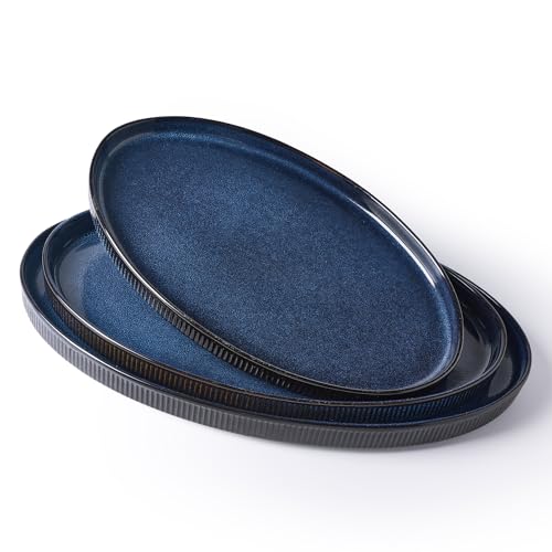 famiware Large Serving Platters Set of 3 Sizes - Oval, Nebulas Blue - color: Nebulas Blue