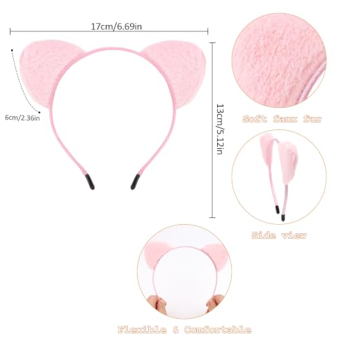 Cat Ears Headband Pinkie Kitty/Pony Ears Soft Faux Fur Cute Animal Headband - color: Pink Furry