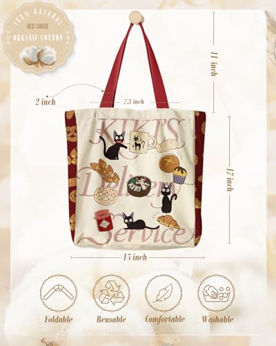 Miss Adola Aesthetic Heavy Canvas Tote Bag - with Pocket for Women Large Size 14''×16''×3.5'' Cloth Cotton Bags for Shopping - color: Cat Cake