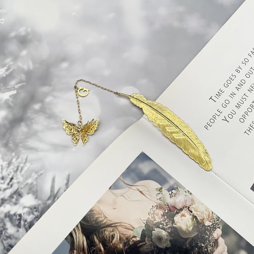 Initial Letter and Butterfly Charm Metal Feather Bookmark (Gold-G) - style: Gold-G