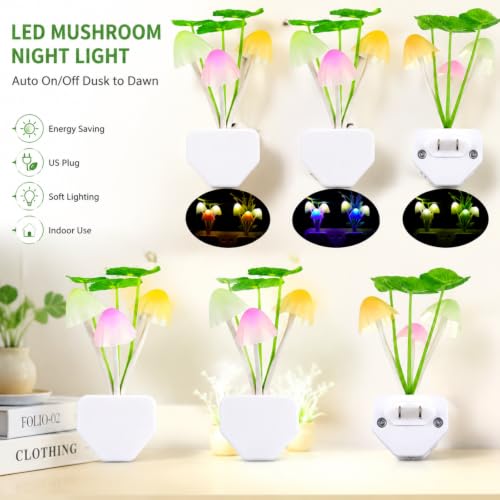 Mudder 6 Pack Plug in LED Mushroom Night Light, Water Plants, Lotus Leaves - style: Water Plants, Lotus Leaves