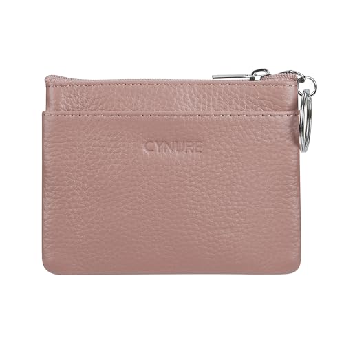 Women Genuine Leather Coin Purse Keychain Change Purse - color: Dark Pink