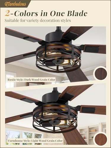 Fanbulous 60" Farmhouse Caged Ceiling Fan with Light & Remote, 6-Speed - color: Black and Walnut, size: 60 Inch