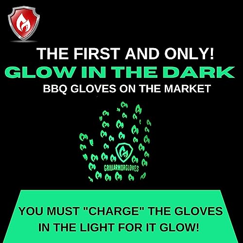 Grill Armor Oven Gloves with Fingers – 932°F Heat, Fire & Cut Resistant Mitts for BBQ, Grill, Cooking, Grilling, Baking, Smoker & Fire Pit - color: Green Glow in the Dark, size: One Size Fits Most Standard Cuff