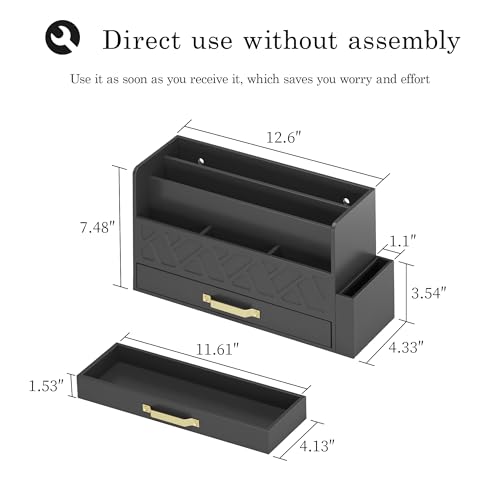 Wisuce Bamboo Mail Organizer Countertop with Drawer and Pen Holder, Black - color: Black
