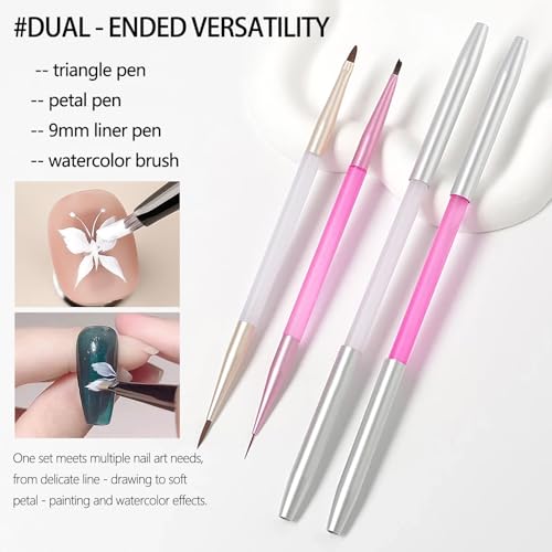 2Pcs Nail Art Brushes Set for Flower Petal Butterfly Drawing, 3D Gel Acrylic Nail Brush, Fine Liner Nails Design Tool, Professional Watercolor Painting Pen for Manicure DIY Salon - color: Flower Painting Brush