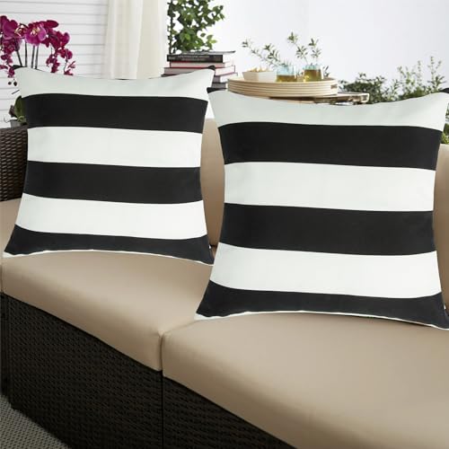 Outdoor Pillow Covers 18x18 Inch Pack of 2, No Insert-Black White Stripe - color: Black White Stripe, size: 18"L x 18"W