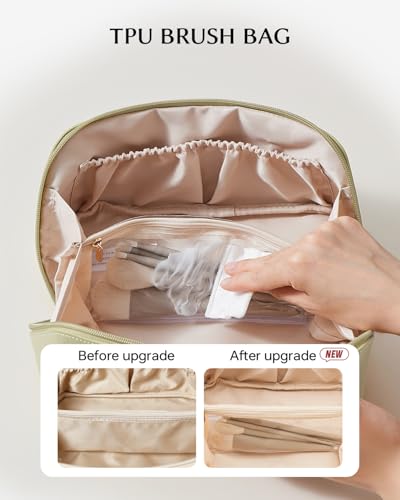 EACHY Travel Makeup Bag for Women, Flat Open Cosmetic Bag, Green, Medium - color: A - Dusty Green, size: Medium