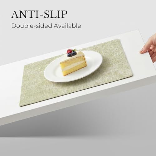 Romanstile Vinyl Placemats Set of 6, Reversible Faux Leather Wipeable Table Mats - color: Grey-grass Green, size: PCS6