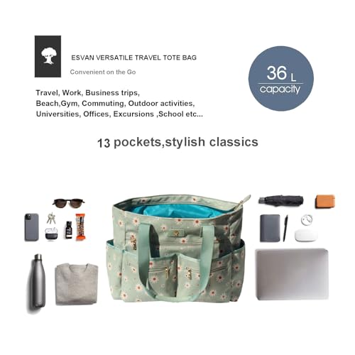 Weekender Bag Carry On Bag Overnight Tote Travel Duffle with 13 Pockets for Travel,Work，Gym,Beach,Teacher,Nurse - color: Corduroy matcha daisy
