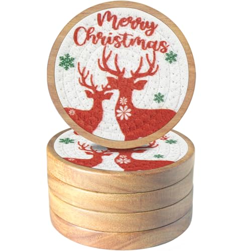 Wood Coasters for Drinks, Eykao Absorbent Coaster Sets of 5, Woven Drink Coasters for Coffee Table, Housewarming Gift for Farmhouse Home Decor,4 inches - color: #2 Red