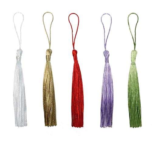pson 100PCS 5.5 Inch Handmade Silk Bookmark Tassels, Light Green Craft Mini Tassels with Loops for Books, DIY Craft, Jewelry Making, Book Lovers & Collection