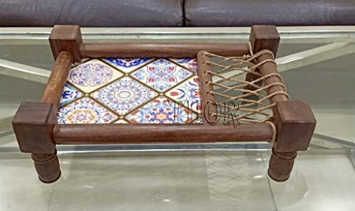 Traditional Decorative Asian Cot Tray for Snacks & Drinks | North Indian Decorative Wooden Cot Decor Accent Breakfast/Tea/Snack/Wooden Decor Tray Used Dining Room Serving Tray Coffee Table Tray
