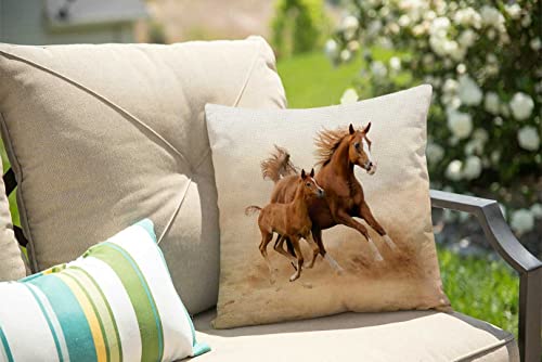 Solekla Animlas Pillow Cover 18x18 Inch Horses and Kids Run in Fields Farm Farmhouse Decorative Throw Pillow Cover Square Cushion Case for Home Sofa Couch Decoration - color: Sl217