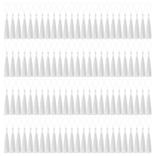 100 Pcs Bookmark Tassels Bulk White Soft Craft Silky Handmade Mini Tassels for Jewelry Making with Loops for DIY Craft Accessory Dress Decoration - color: White