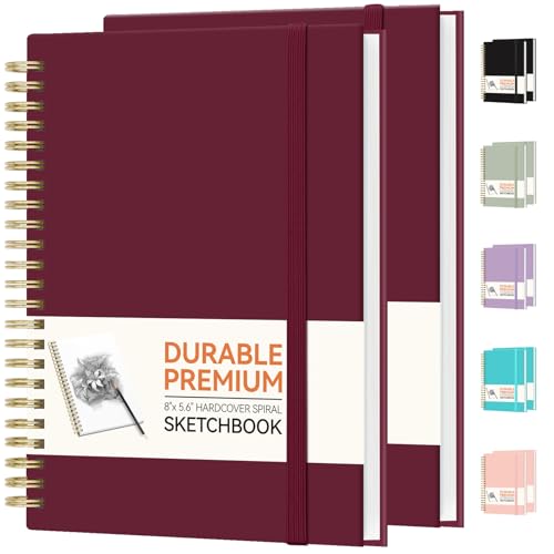 Forvencer 2 Pack Blank Spiral Notebook, 8"x 5.6"Hardcover Sketch Book - color: Burgundy
