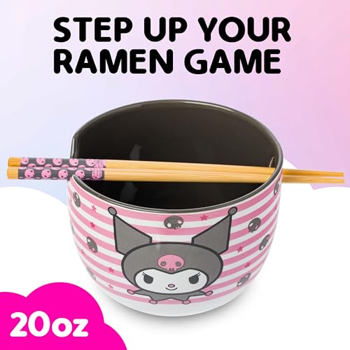 Silver Buffalo Sanrio Hello Kitty Skulls, Ramen Bowl with Chopsticks, 20oz - color: Kuromi Skull and Stars, size: 20 Ounces (No Spoon)