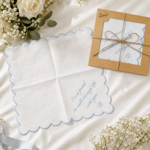 Something Blue Wedding Handkerchiefs for Bride, Embroidered Wedding Gift for Husband Mom Dad - color: Husband
