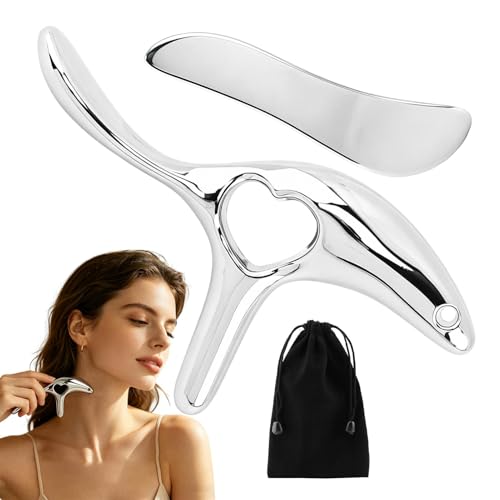 Metal Massage kit, Trigger Point Massage Tool + Gua Sha Muscle Scraper for Deep Tissue Massager, Lymphatic Drainage Massager Fascia Release Tools for Neck, Shoulder, Back, Face(Silver)