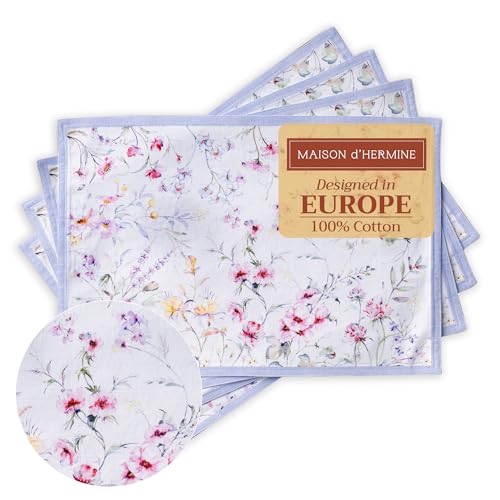 Maison d' Hermine Placemats Set of 4 Reusable 100% Cotton (13"x19") - color: 059 - Summer Floral, size: 13" X 19" (Pack of 4)