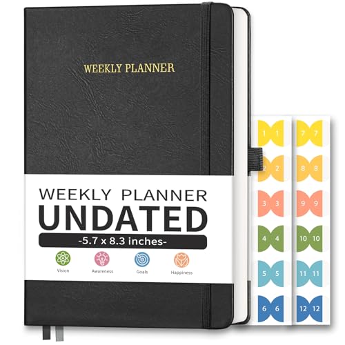 Undated Appointment Book, 52 Weekly & 12 Monthly Planner, A5 (5.7" x 8.3") - color: Black