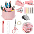 Pink Desk Accessories, 11Pcs Desk Organizer with 360° Rotating Pen Holder
