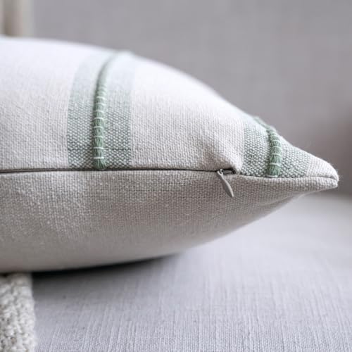 Cethom Boho Lumbar Throw Pillow Covers 12x20 Set of 2, Sage Green Striped Decorative Pillow Cases for Couch Chair Bed, Farmhouse Accent Cushion Covers for Living Room Bedroom Sofa Home Decor - color: Sage Green, size: 20" x 12" (Pack of 2)